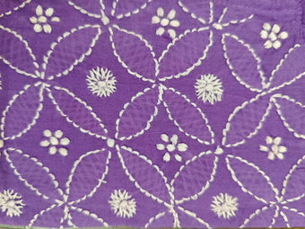 Purple fabric with white Bakhiya chikankari pattern