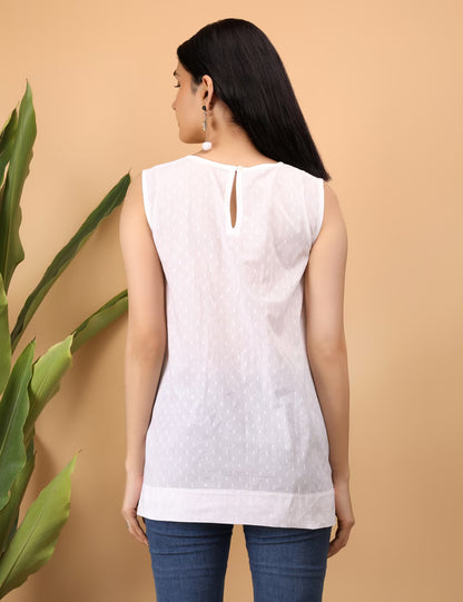 Shwet women white chikankari sleeveless Erika top - Shwet Artistry