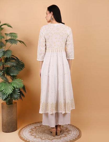 Shwet Women Hand Embroidered Chikankari White Shrug - Shwet Artistry