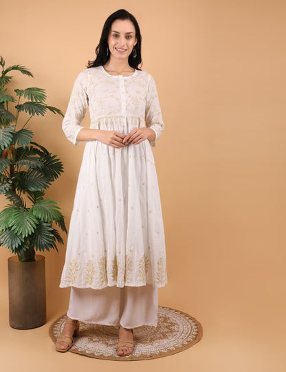 Shwet Women Hand Embroidered Chikankari White Shrug - Shwet Artistry