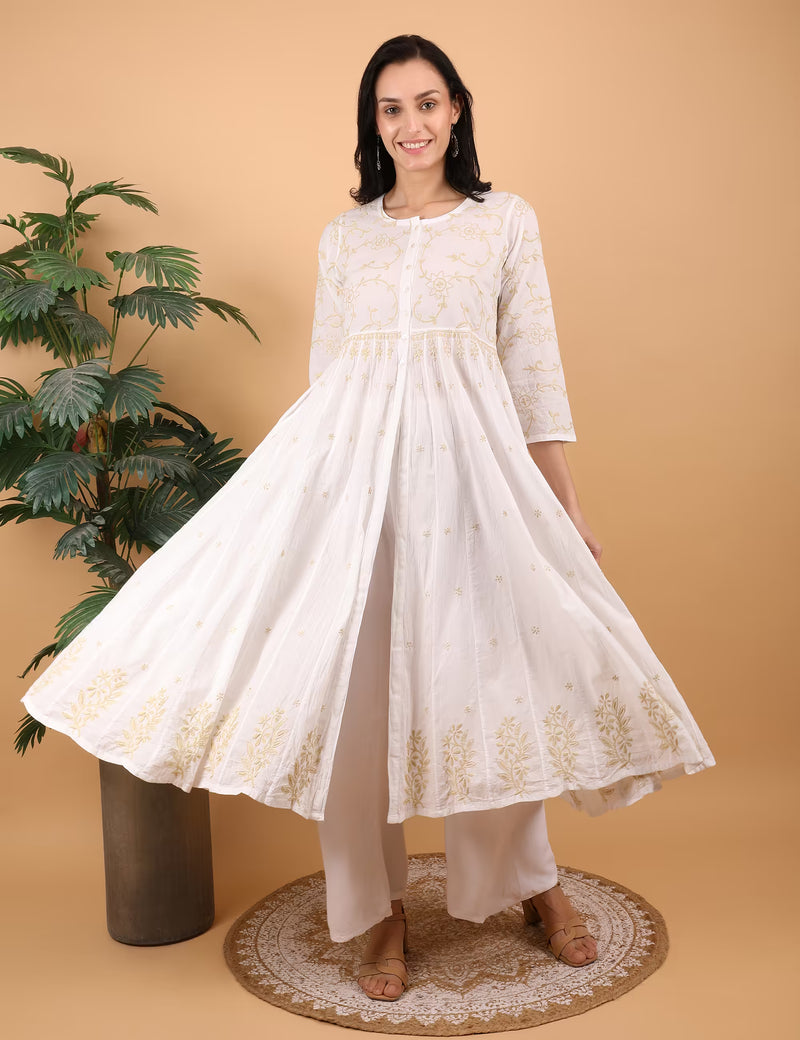 Shwet Women Hand Embroidered Chikankari White Shrug - Shwet Artistry