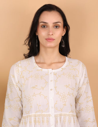 Shwet Women Hand Embroidered Chikankari White Shrug - Shwet Artistry