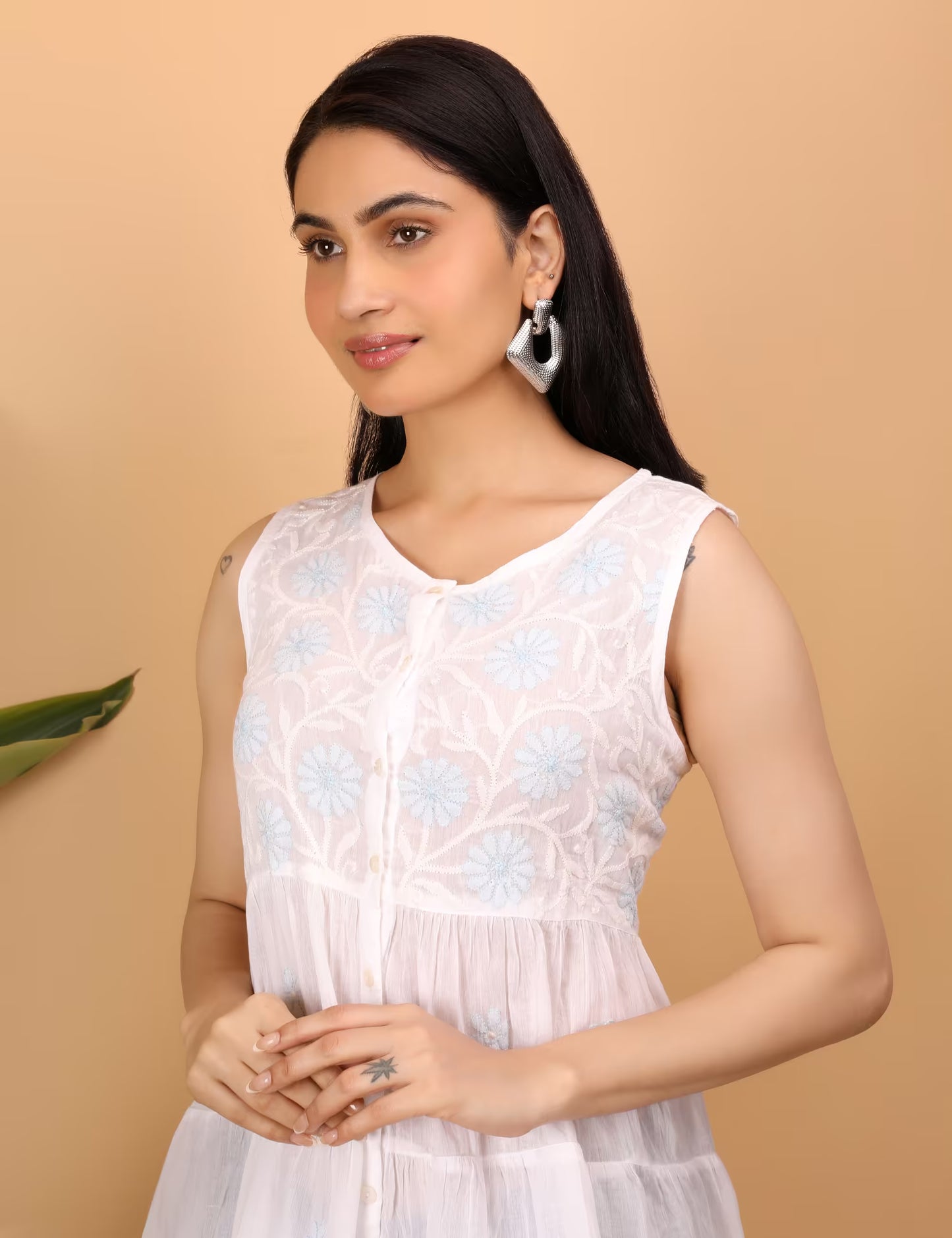 Shwet White Hand Embroidered Chikankari Tier top - Shwet Artistry