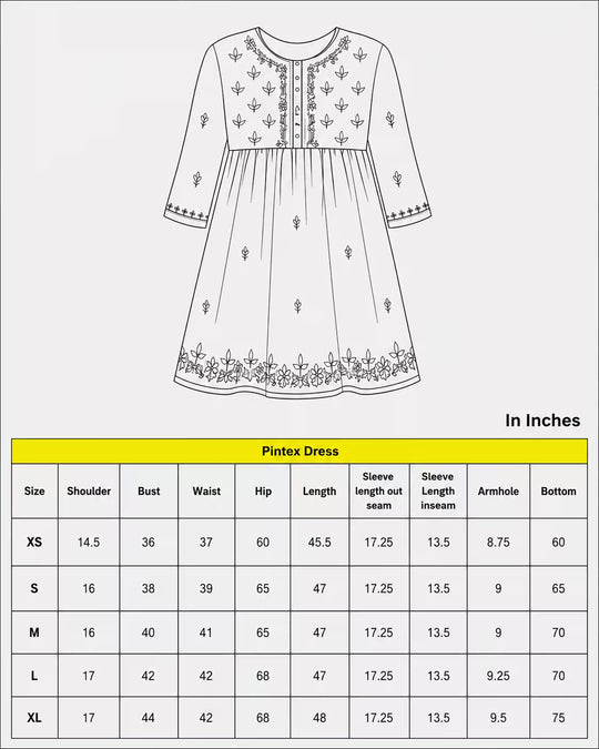 Size chart Women Hand Embroidered Chikankari Lavendar Pintex Kali Dress