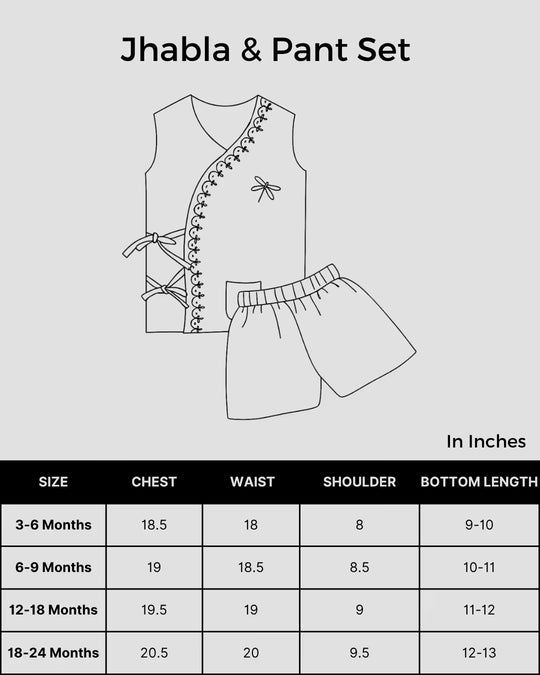 Size chart for Shwet Pista Green Chikankari Baby Jhabla and Pant set