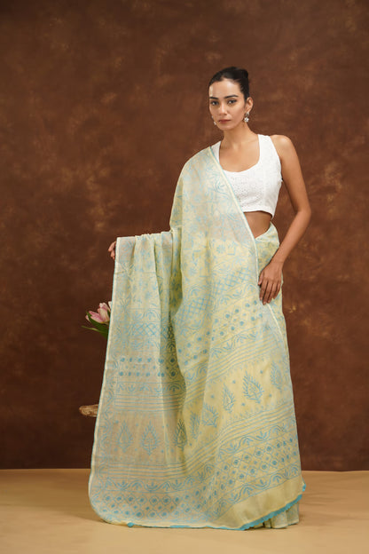 Shwet Yellow Women Hand Embroidered Chikankari Saree